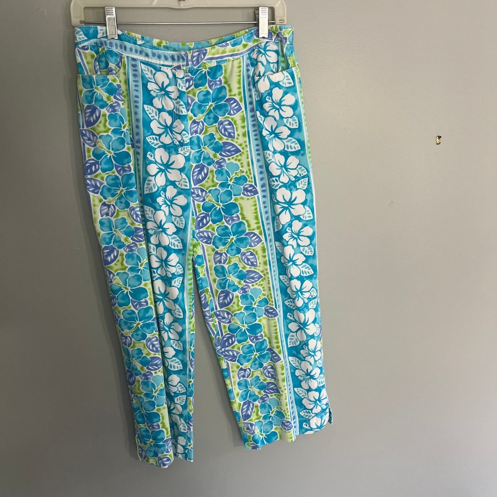 Island Republic Hibiscus Floral Crop Capri Pants 8 Y2K Resort coastal beachy